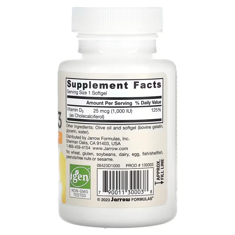 Jarrow Formulas Vitamin D3 1,000 IU Extra Strength Gluten Free 100 Softgels - Image 2 of 4