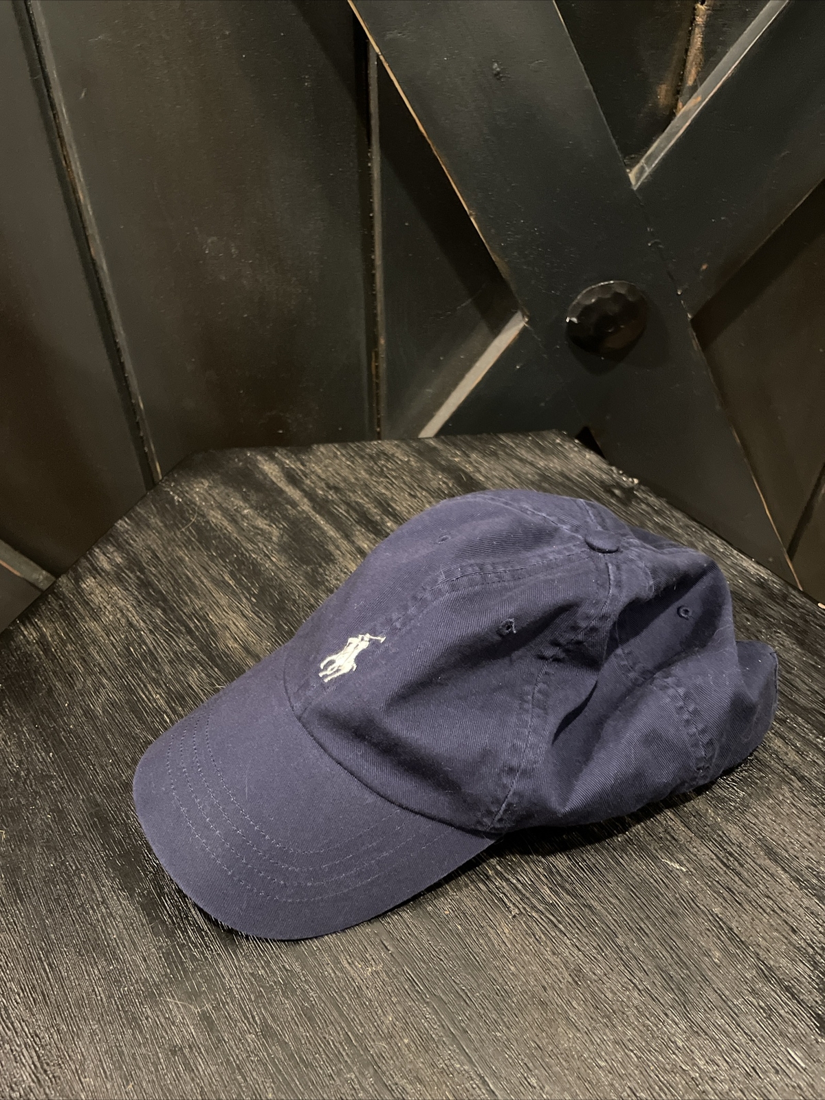 Cappello pony Polo Ralph Lauren berretto da baseball strapback blu bianco O S ottime condizioni