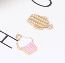 Pink Cupcake Enamel Zinc Alloy Charm 16mm x 11mm 