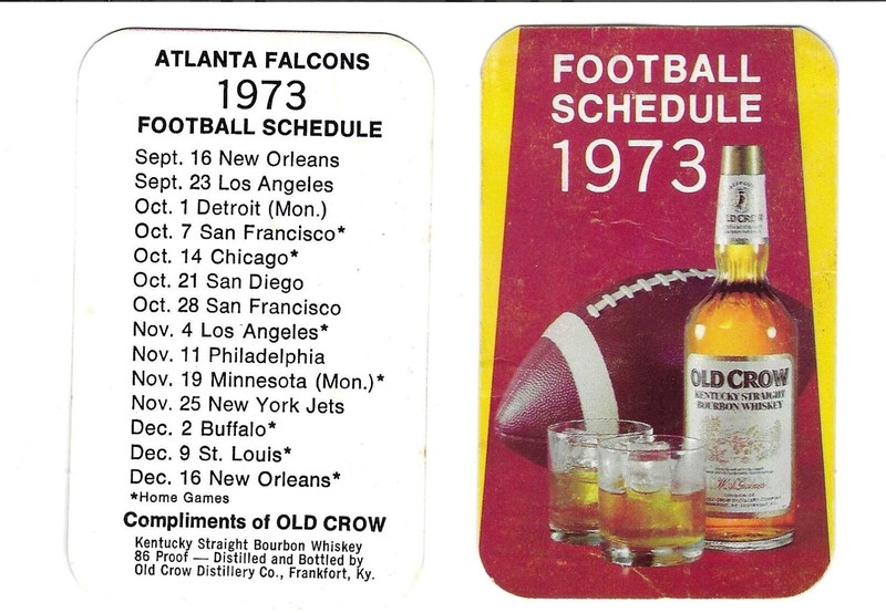 Atlanta Falcons 1973 Football schedule - OLD CROW BOURBON  *very good condition*