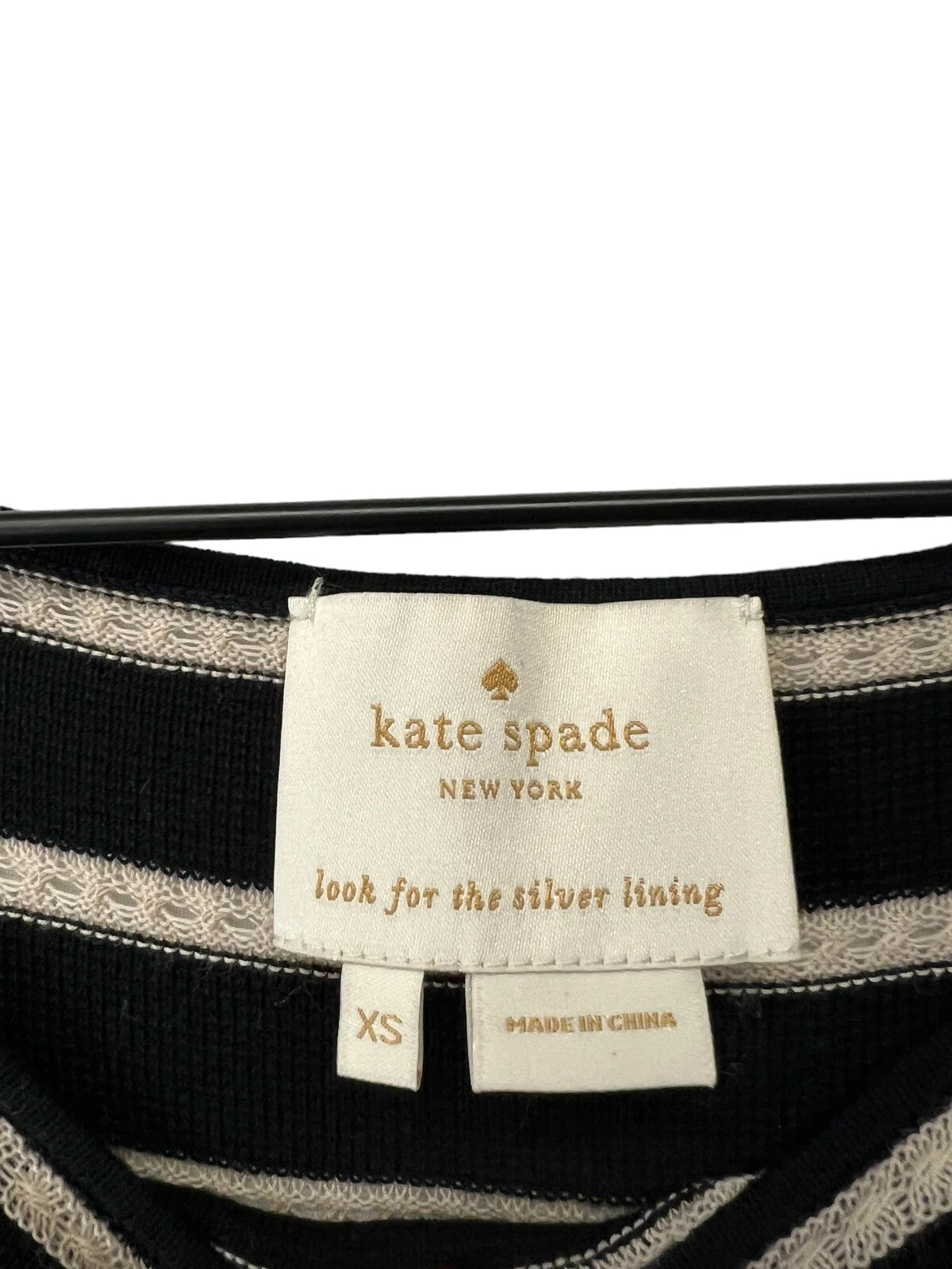 Abito maglione Kate Spade Amalia nero all'uncinetto a righe manica ad aletta aderente svasato XS