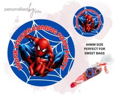Spiderman Thank You For Coming To My Party Bag Sweet Bag Round Stickers