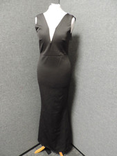 Missguided V Neck PLunge Fishtail Dress Black UK 10 LN036 CC 05