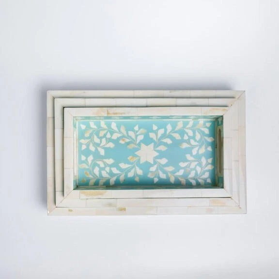 Bone Inlay Tray- Handmade Baby Blue Scroll Vine - Image 2 of 4