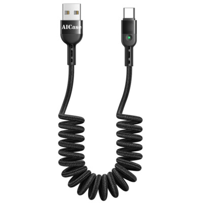 AICase USB A To Type C Coiled USB C Charger Date Cord Charging Cable For Samsung