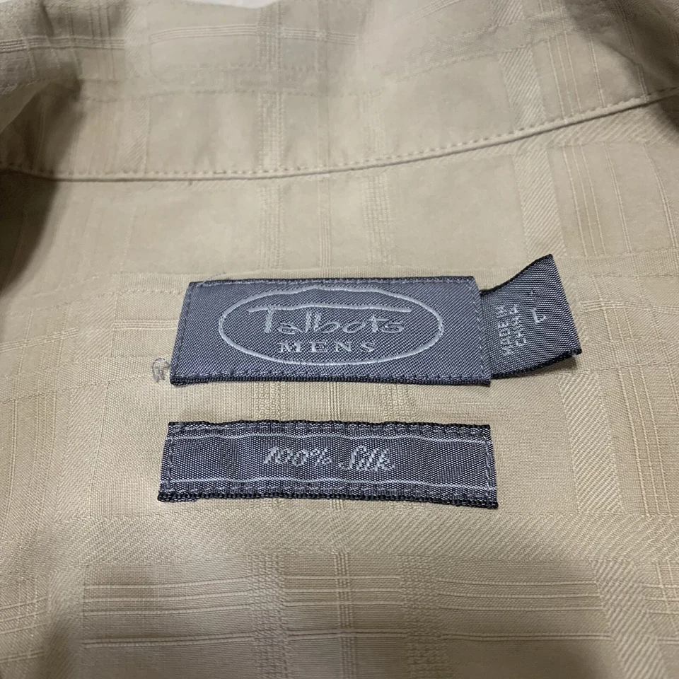 VTG Talbots Men's 100% Silk Shirt Large Beige Textured Beach Button Up Large - Image 3 of 4
