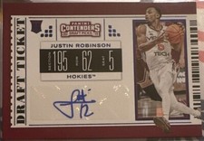 Justin Robinson Virginia Tech Basketball Panini Autograph Rookie card Blue Foil