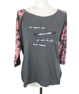 T-Shirt Uncle Sam Größe L 42 Grau Damenmode Rosa 3/4 Ärmel Basic Langarmshirt