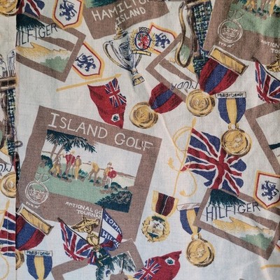 Vintage 90 s Tommy Hilfiger Island Golf Hamilton Print Polo Button Down Sz Med