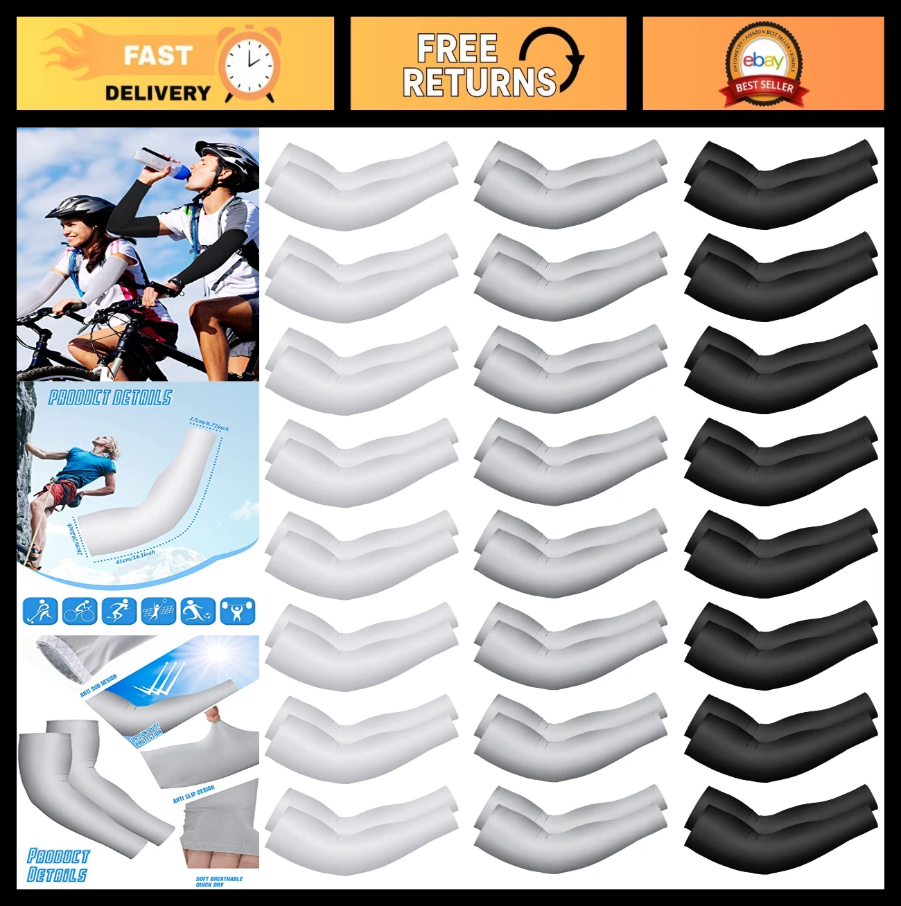 48 Pairs UV Sun Protection Arm Sleeves - Cooling Sports Sleeves for Men, Women,
Opens in a new windo