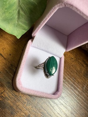 Malachite Shield Ring   Adjustable Sterling Silver with Certificate (6.26g)