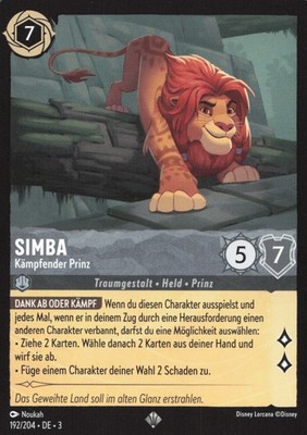 Lorcana Simba - Kämpfender Prinz 3INK-192 Super Rare Deutsch Neu