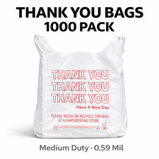 1000 Thank You Bags 1/6 Large Grocery T-Shirt Bags Medium Duty 0.59 Mil Carryout