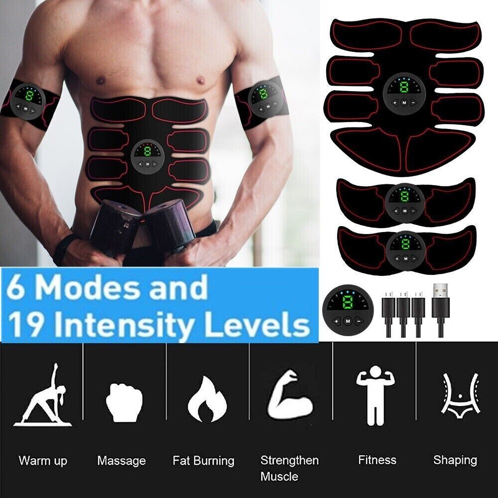 LCD Rechargeable EMS Abdominal Muscle Toning Belt Trainer ABS Stimulator Toner