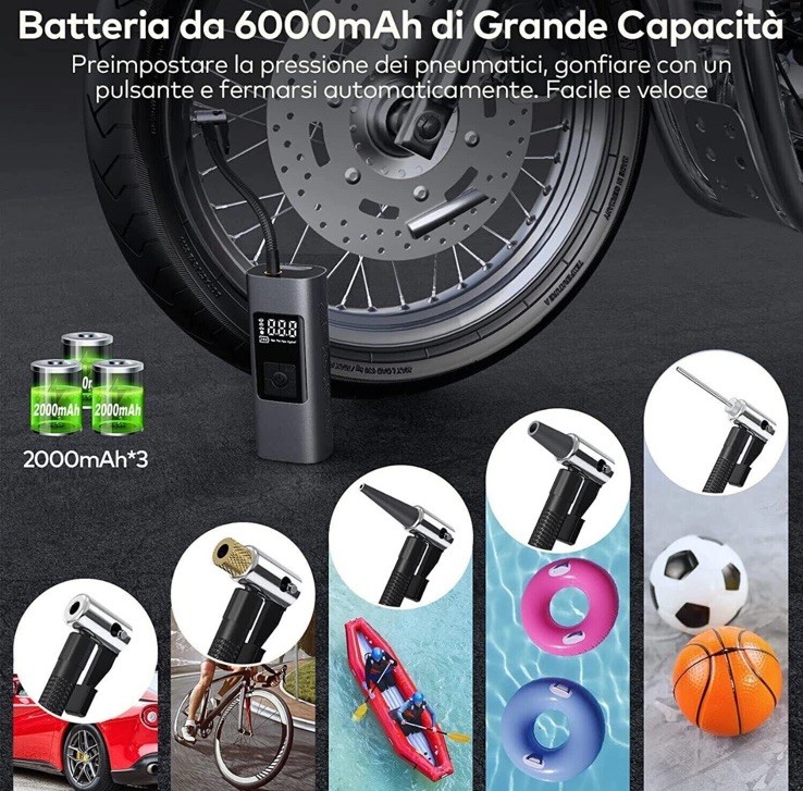 MINI COMPRESSORE ARIA PORTATILE PISTOLA GONFIA GOMME PNEUMATICI AUTO MOTO foto 3