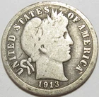 1913 Liberty Head Silver Barber Dime - #7088-19