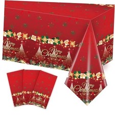 3Pcs Christmas Tablecloth 54x108 Inch Disposable Plastic Christmas Tree