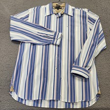 Tommy Hilfiger Shirt Mens Sz XL Button Down Striped White 80s 2 Ply Long Sleeve