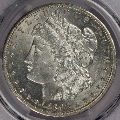 1892-CC Morgan Silber Dollar 1 $ PCGS AU 58 - Bild 2 von 3