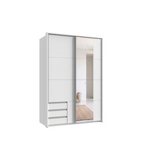 SchwebetüRenschrank 2Tg Kleiderschrank 138Cm Weiß Schublade Spiegel Passepartout