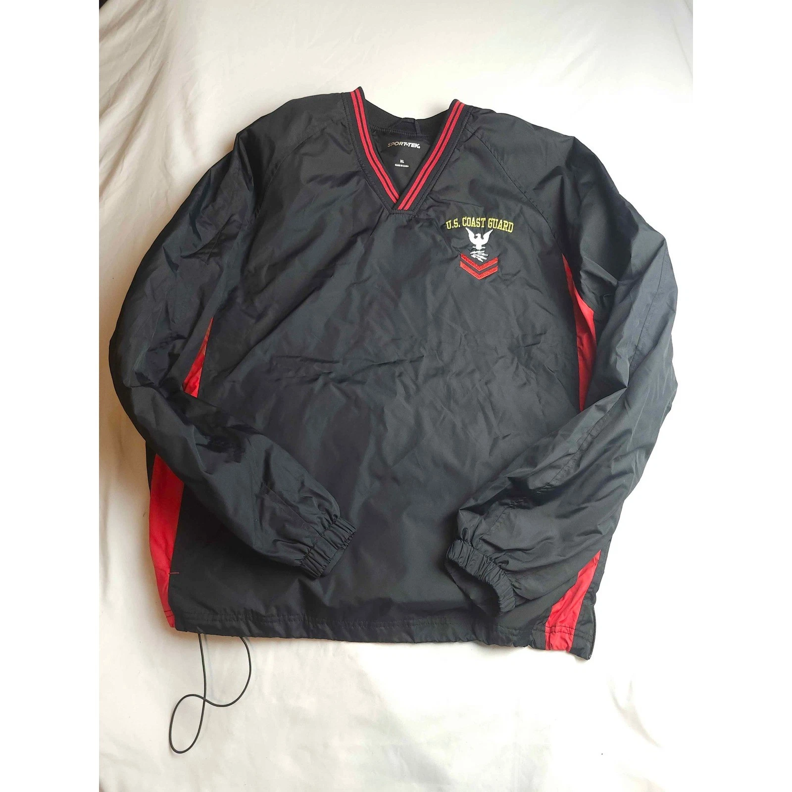 Sport-Tek US Coast Guard Windbreaker Pullover V-Neck Black Mens XL