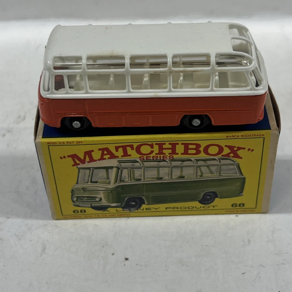 Vintage Matchbox Lesney Mercedes Coach Bus Orange Diff Colour Original Box #68 - Image 2 of 4