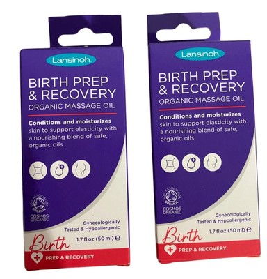 2 Pack Lansinoh Birth Prep & Recovery organic massage oil 1.7 fl oz
