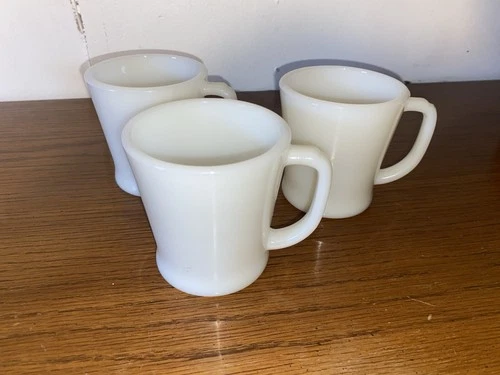 Anchor Hocking Vintage Fire King Ware White Milk D-Handle Coffee Cups Lot Of 3