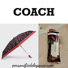 NEW Coach Cherry Print Black Red Multi UV Protection Mini Umbrella 78
