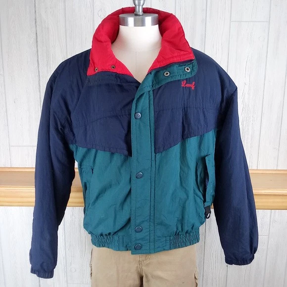 Vintage Dunbrooke XL Nylon Fleece Lined Colorblock Jacket Blue Teal Red IT