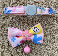 NEW Kitten Cat breakaway Pet Collar Bow Bell Small Girl Dog pink floral pattern