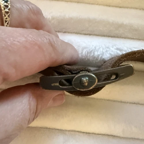 Vintage Old Nave Leather Belt Nubuck Brown 44” X 1.5 “ slide-through Lock - Picture 7 of 10