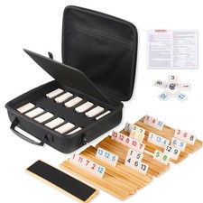 Rummy Cube Game Edition with 6 Wooden Racks, 160 Numbers Rummy Tiles, 6 Players