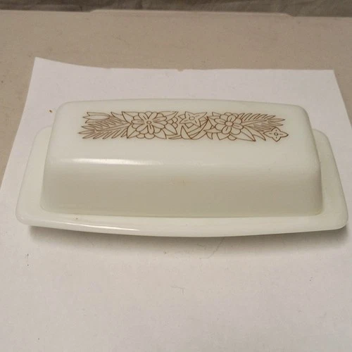 VTG Pyrex Woodland Butter Dish With Lid 72 B Milk Glass Brown White 70s  Floral