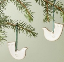 Hearth & Hand with Magnolia Ceramic Bird Ornament Set 2 White Christmas Hanging