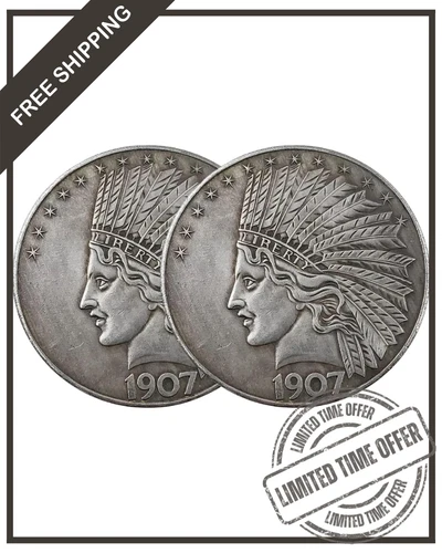 2PCS 1907 Antique Liberty Indian Head $10 Dollar Coin, Uncirculated Morgan Silve