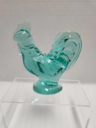 Vintage FENTON Aqua Glass Rooster Chicken Figurine