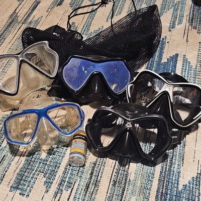 Mares X-Vision, U.S. Divers, Sea Dive Scuba Masks Lot Tempered Glass Mesh Bag