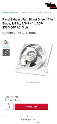 #ad 4 Dayton 12” Panel Exhaust Fan 1 4hp 208 230 460v AC 3 Ph 10D966 $400.00