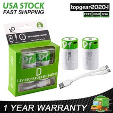 2x USB D Size Lithium Rechargeable Batteries 1.5V 12000mAh W/ Fast Type C Cable