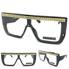 Oversized Classic Retro Modern Shield Clear Lens EYE GLASSES Large Black Frame