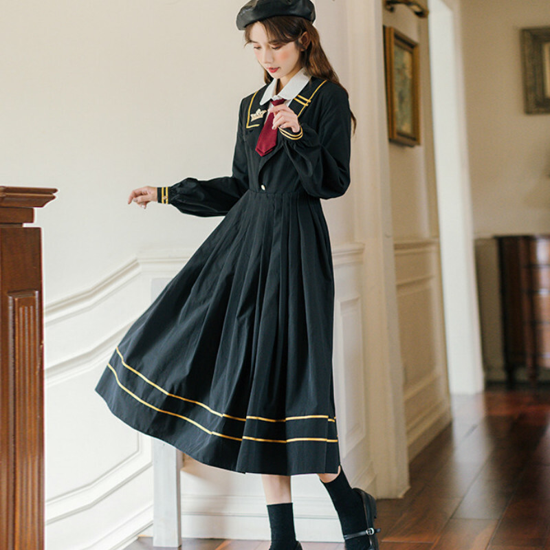 Girls Midi Dress with Tie Pleated A Line Japanese Sweet Pretty Cosplay  Costume