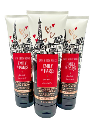 NEW Bath & Body Works LOT 3 Emily In Paris Amour Hydrating Cream Lotion 8 oz