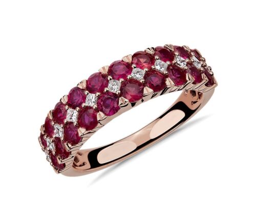 Rose Gold Plated Half Eternity Ring Created-Ruby Women Daily Wear Jewelry K-P - Picture 1 of 6