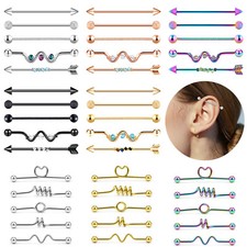 5PCS Surgical Steel Industrial Barbell Earring Cartilage 14G Body Jewelry 38mm