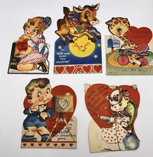 Lot of 5 ADORABLE Vintage 1940's Valentines Day Cards- Made In The USA