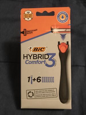 ~ 1 Pack Brand New Bic Comfort 3 Hybrid Razor Handle & 6 Refills ~