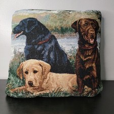 Tapestry Throw Pillow Dog Accent Labrador Black Golden Brown Pup Pet See Descrip