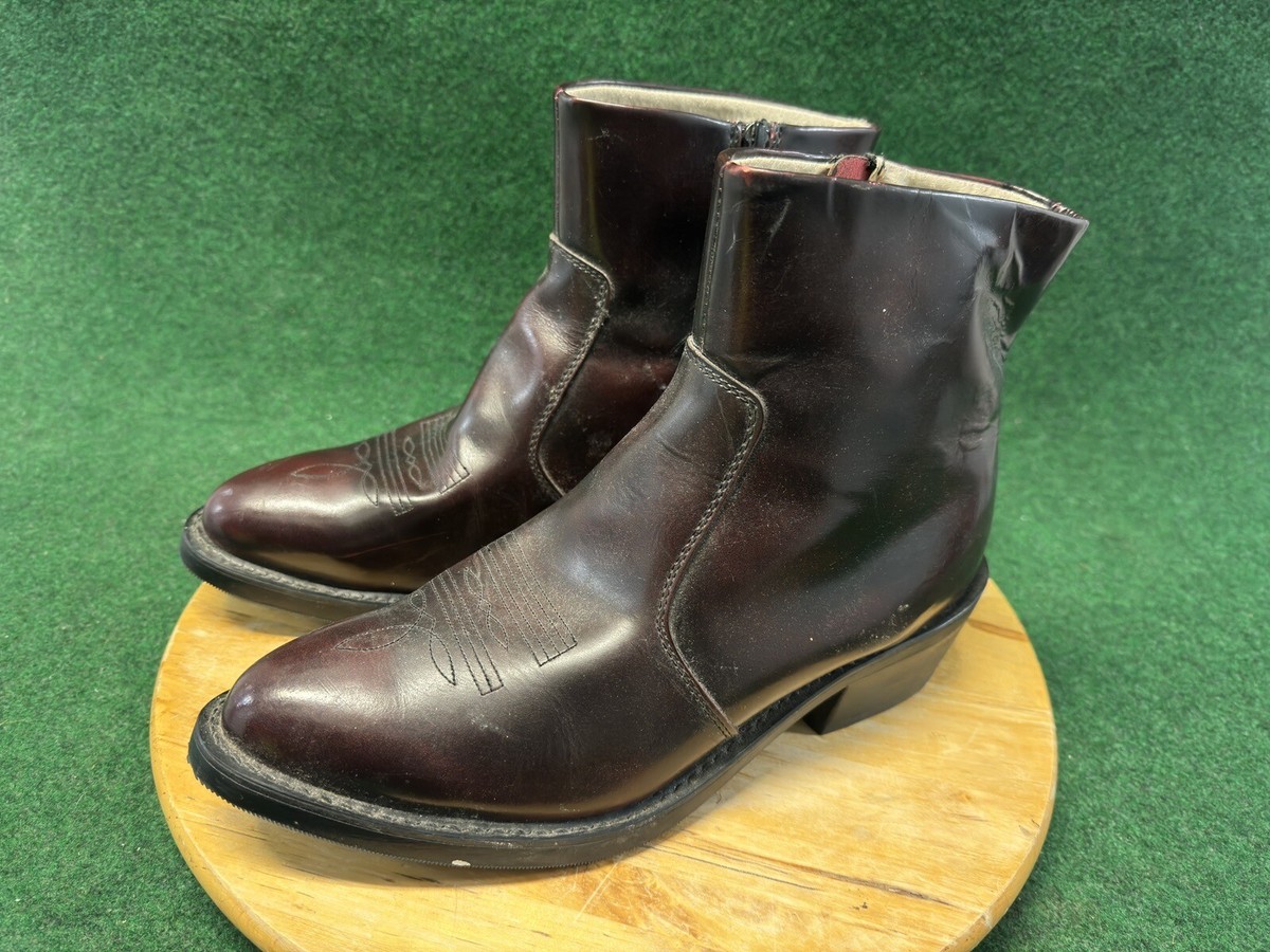 DURANGO Short Western Black Cherry Side Zip Ankle Leather Boots