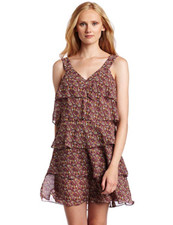 NINE WEST ~ Floral Chiffon Tiered Ruffle Double V Shift Party Dress 10 NEW $138